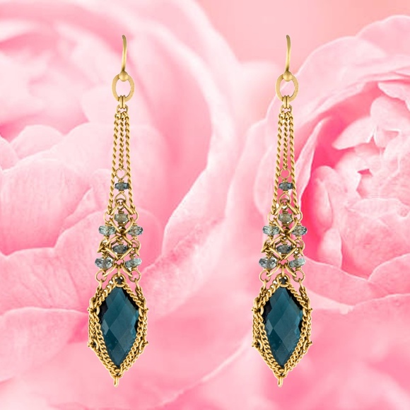 SOLD -Anthony Nak 18k London Topaz & Sapphire Earrings - Picture 2 of 5